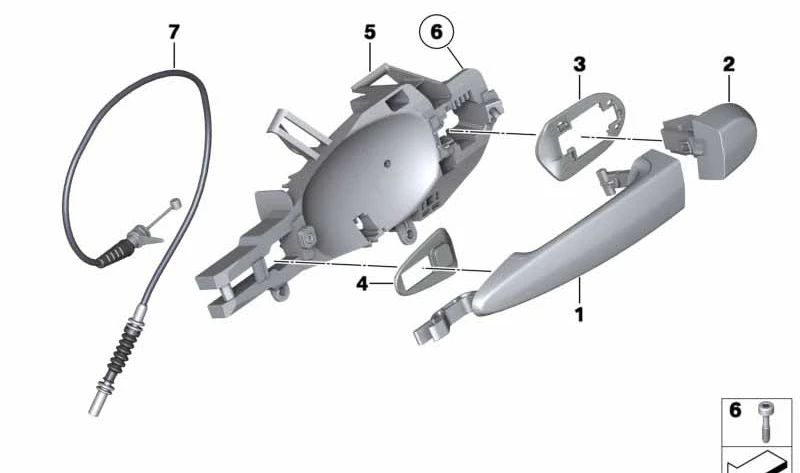 Soporte interior maneta exterior puerta trasera derecha OEM 51222992976 para BMW X1 E84 (todos los modelos: xDrive28i, sDrive16d, sDrive16i, sDrive18d). Original BMW.