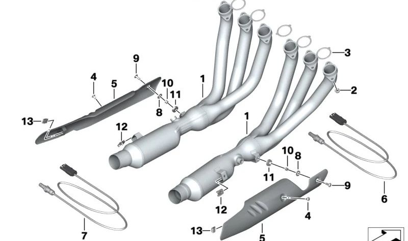 OEM Links -Auspuffkollektor 18519898388 für BMW K1600 GT, K1600 GTL, K1600 Bagger (K48, K61) Motorräder. Originaler BMW Motorrad.