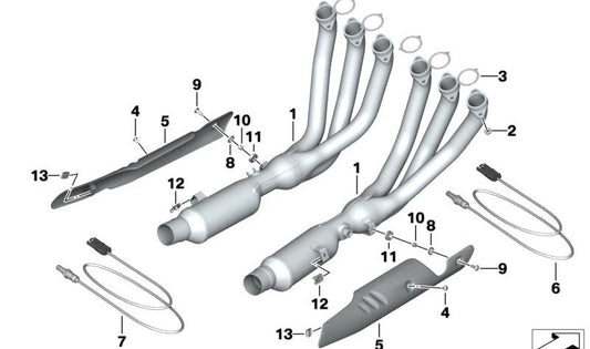 OEM left exhaust collector 18519898388 for bmw K1600 GT, K1600 GTL, K1600 Bagger (K48, K61) motorcycles. Original BMW Motorrad.