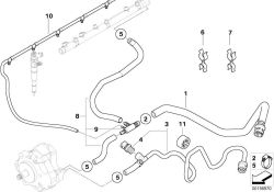 Tubería del aceite de fuga OEM 13537789607 para BMW E39, E38, E65, X5 E53. Original BMW.