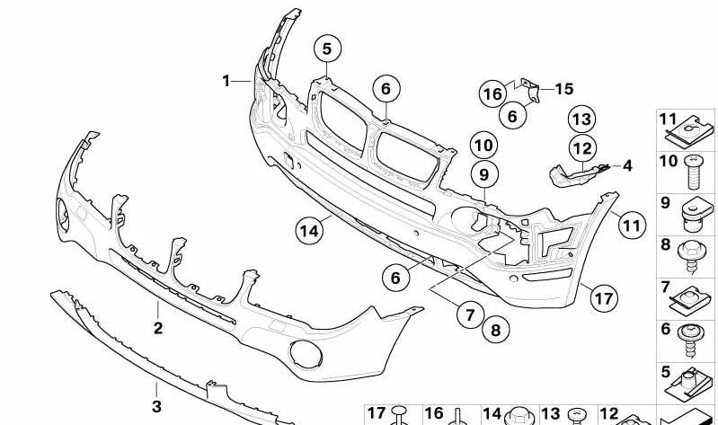 Front bumper OEM 51113445878 for BMW E83 (X3). Original BMW.