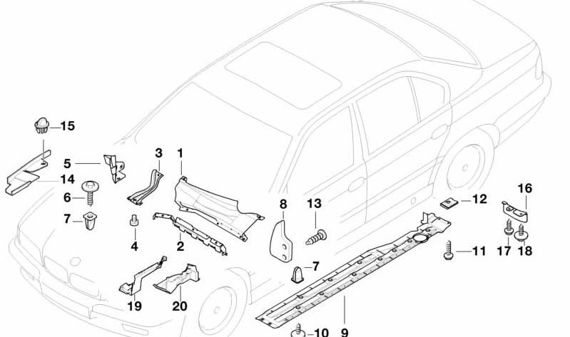 Junta de estanqueidad lateral delantera izquierda OEM 51488190835 para BMW E38. Original BMW.