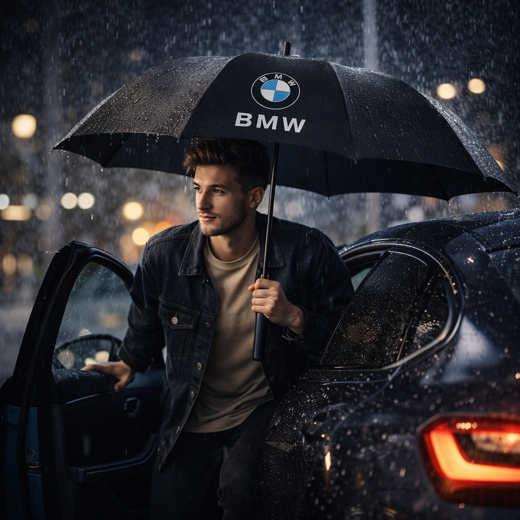 Parapluie BMW automatique noir avec logo BMW | Accessoire coupe-vent haut de gamme