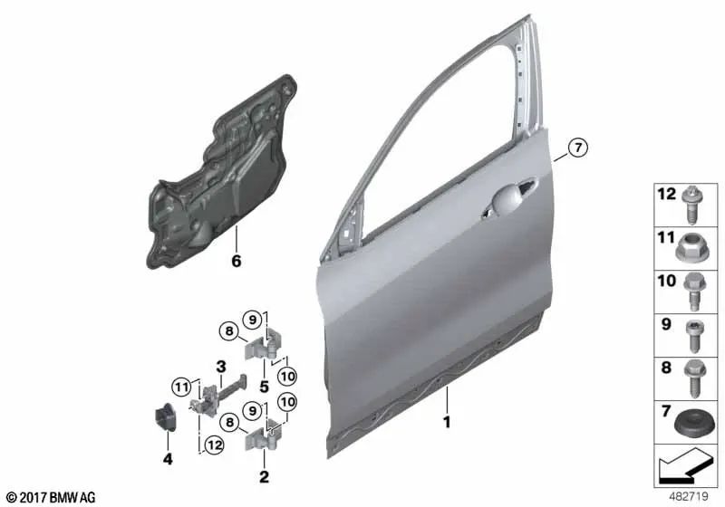 Junta de freno de puerta delantera izquierda para BMW X1 F48, F49, X2 F39 (OEM 51217476229). Original BMW