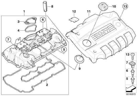 Junta de tapa de balancines OEM 11127567179 para BMW E81, E82, E87, E88, E90, E91, E92, E93, E60, E61. Original BMW.