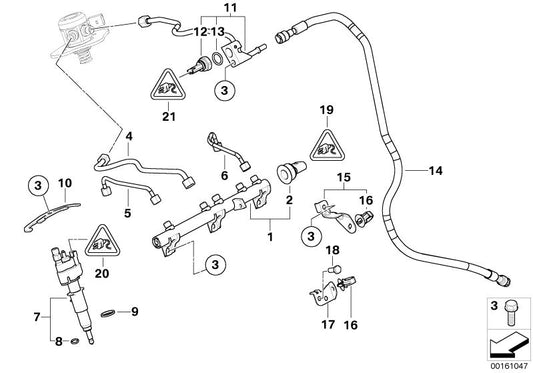 Tubería de alta presión OEM 13537562479 para BMW E81, E82, E87, E88, E90, E91, E92, E93, E60, E61 con motor N43. Original BMW.