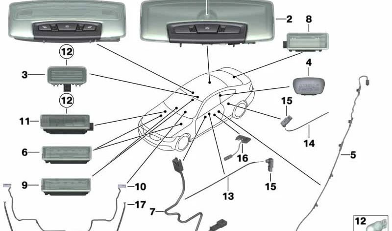Módulo LED izquierdo pilar B OEM 61319242165 para BMW F32, F32N, F33. Original BMW.