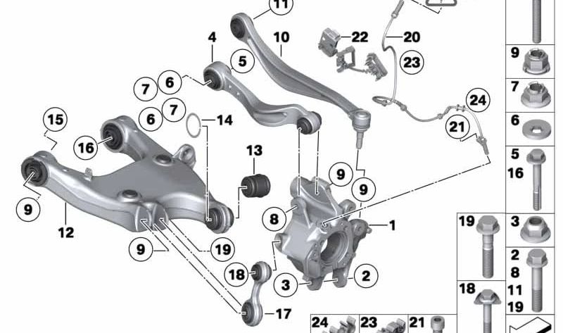 Brazo de control izquierdo para BMW Serie 5 F10, F18, Serie 6 F06, F12, F13, Serie 7 F01N, F02N (OEM 33326782135). Original BMW