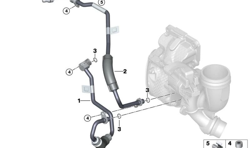 Tubo de retorno del turbo al bloque motor OEM 11538629959 para MINI F54, F55, F56, F57, F60 y BMW F40, F44, F39. Original MINI y BMW.