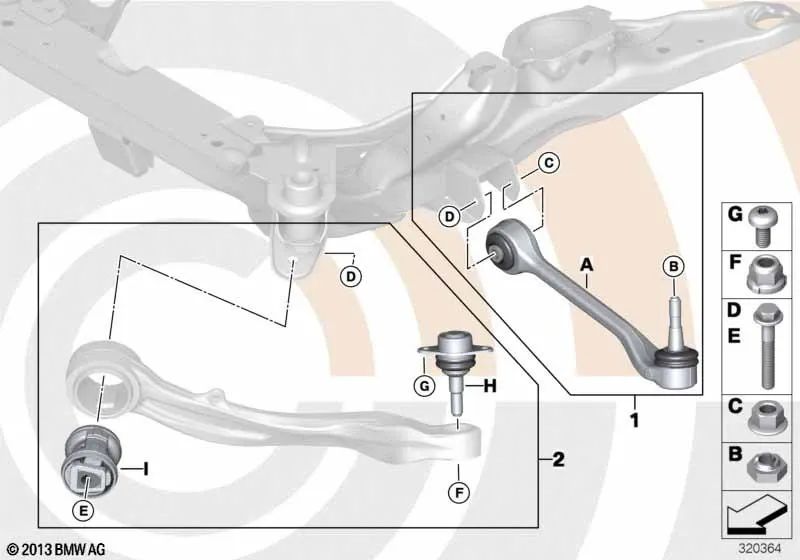 Reparatur der rechten Aufhängung für BMW 5 E60 -Serie, E60N, E61, E61N (OEM 31122347982). Original BMW.