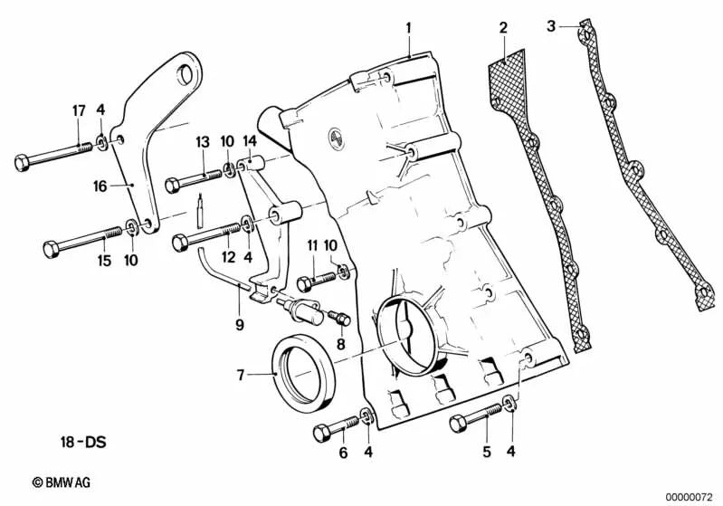 Tapa de la caja de distribución inferior OEM 11141306856 para BMW E28 M5, E24 M635CSI... y más. Original BMW.