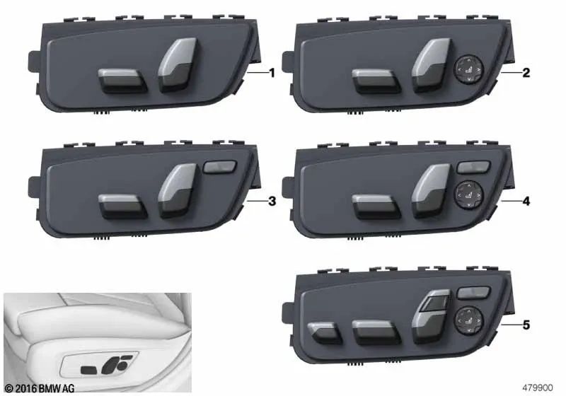 Linke Sitzeinstellung für BMW G30, G30N, G31, G31N, G38, G38N, G32, G32N, G11, G11N, G12, G12N (OEM 61319384517). Original BMW.