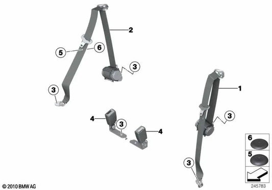 Cinturón de seguridad trasero derecho OEM 72117268736 para BMW Serie 6 F12, F12 LCI, F13, F13 LCI. Original BMW.