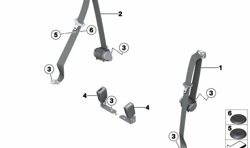 Links hintere Sicherheitsgurt OEM 72117268735 für BMW F12, F12N, F13, F13N. Original BMW.