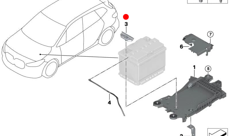 Barra de sujeción para borne de batería OEM 61219312294 para BMW F40, F70, F44, F45, F46, U06, F74, G30, G31, G11, G12, F48, U11, F39, I12, I15, F55, F56, F57, F54, F60. Original BMW.