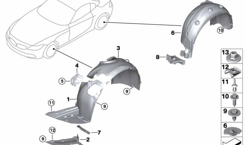 Deflector de aire trasero izquierdo OEM 51717209817 para BMW Z4 E89 sDrive18i, sDrive20i, sDrive23i. Original BMW.