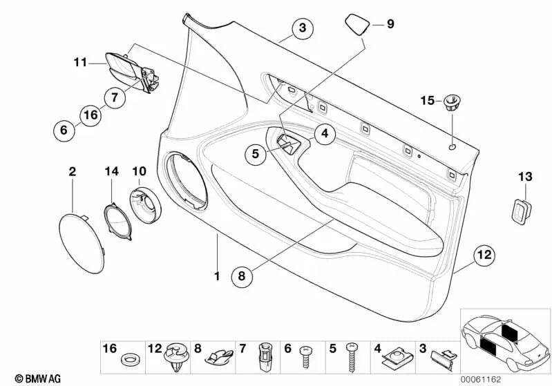 Revestimiento puerta delantera izquierda Anthrazit OEM 51418224571 para BMW Serie 3 E46. Original BMW.