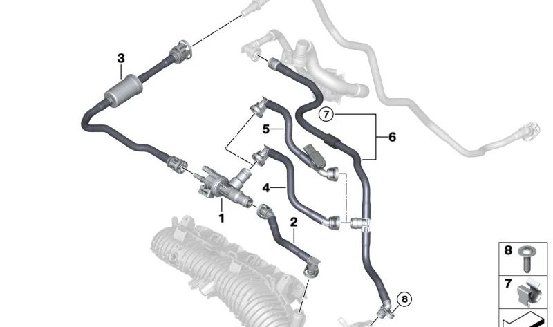 Tubo de ventilación del depósito OEM 13909487537 para BMW {F70, U06, U11, U12, U10} y MINI {F65, F66, U25}. Original BMW y MINI.
