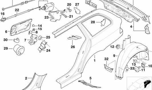 Refuerzo de revestimiento trasero derecho OEM 41348232210 para BMW E39. Original BMW.