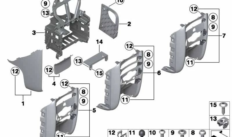 Guarnição do console central OEM 51169206835 para MINI R56 LCI, Clubman R55 LCI, Cabrio R57 LCI, Coupé R58, Roadster R59. MINI originais.