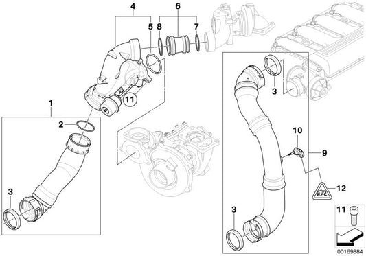 Junta tórica OEM 11657796633 para BMW E60 y E61 535d (modelos con motor M57X). Uso en sistema de admisión/recirculación gases (AGR). Original BMW.