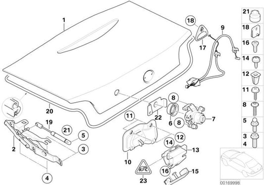 Dobradiça esquerda da tampa do porta-malas OEM 41627202567 para BMW Z4 E85. BMW genuíno.