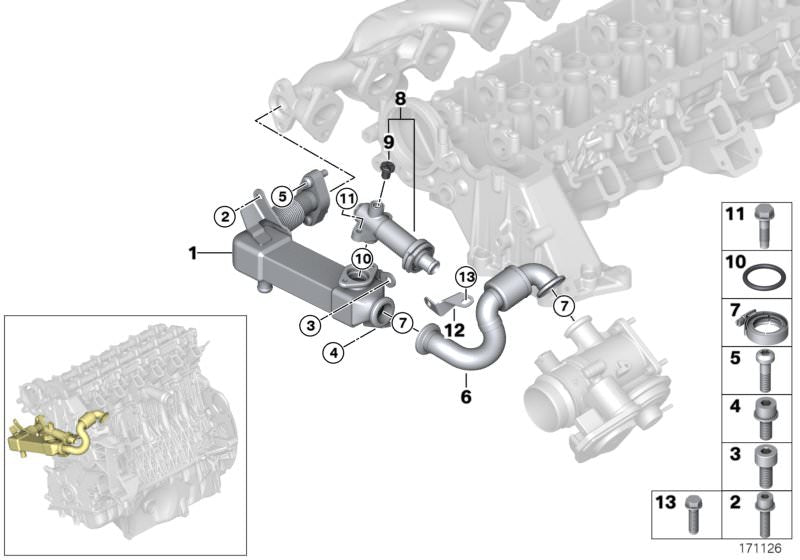 Tubería de gases OEM 11717811788 para BMW E90, E91, E92, E60, E61, E63, E64, E83, E70, E71. Compatible con motores diésel 335d. Original BMW.