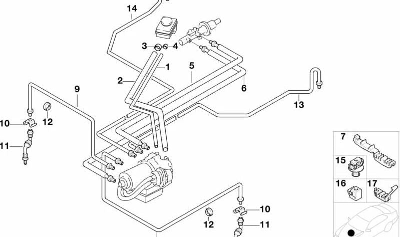 Tubo del freno anteriore OEM 34322227381 per BMW E36, Z3. BMW originale.