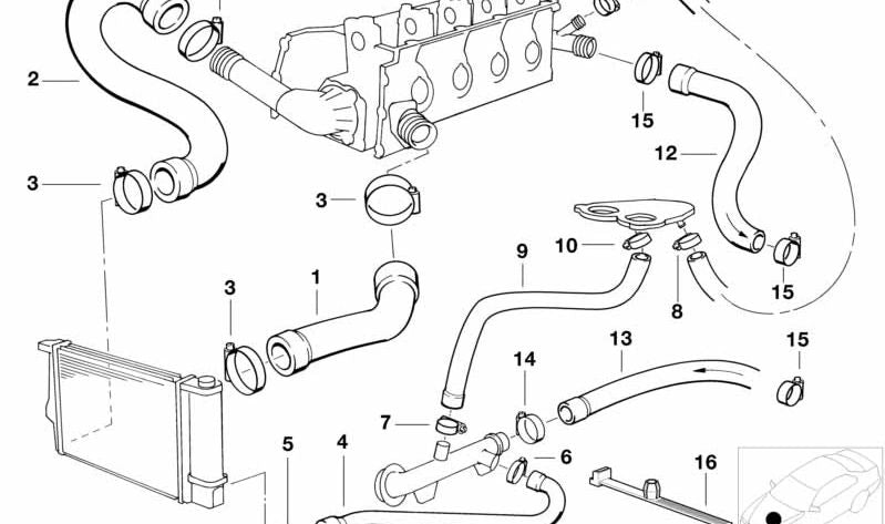 Manguera de agua OEM 11531743684 para BMW Serie 5 E34. Original BMW.