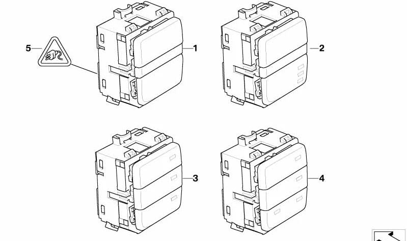 Modulknöpfe Zentrale Konsole OEM 61319159083 für BMW E60 und E61. Kompatibel mit mehreren Versionen der Serie 5. Originales BMW -Stück.