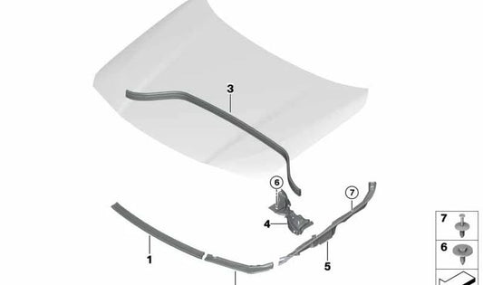 Junta de capó frontal delantero derecho OEM 51767462096 para BMW X2 F39 M35i, 20d, sDrive18d, sDrive18i. Original BMW.