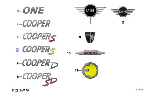 Inscripción "Cooper S" Piano Black OEM 51145A1B220 para MINI F56 Cooper SE, F57 Cooper SE, Cabrio F57 BEV… y más. Original MINI.