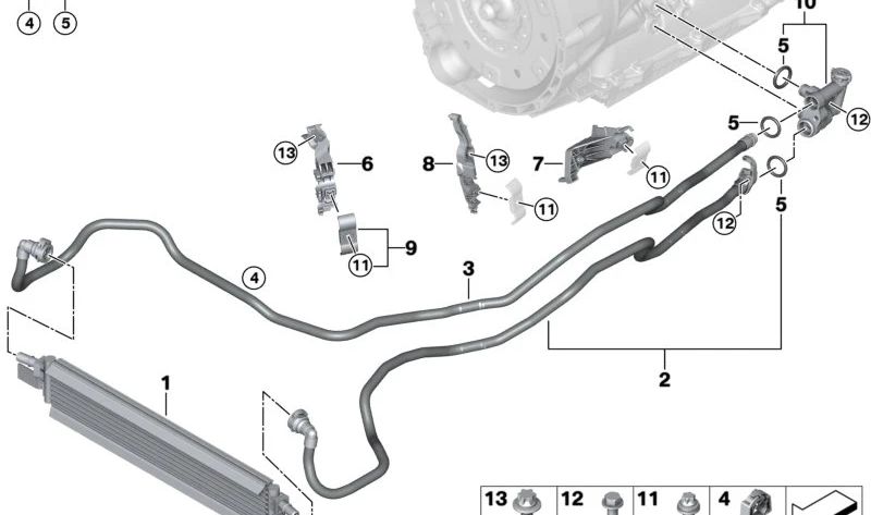 Soporte de tubería del radiador de aceite OEM 17227936448 para BMW G20, G21, G28, G30, G31, G38, G32, G11, G12, G01, G08, G02, G05, G18, G06, G22, G23, G26, G29. Original BMW.