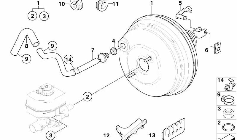 Manga de freio OEM 3433403249 para BMW x3 E83, e83n. Tubo de vácuo para servofrano. BMW original.