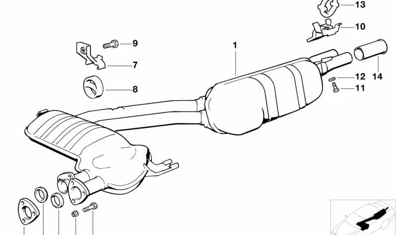 Sistema de escape trasero OEM 18101712903 para BMW E24. Original BMW.
