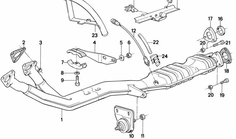 Soporte OEM 11761706297 para BMW E28 (535i, M535i) y E24 (635CSi). Pieza original BMW para sistema de escape con catalizador. Ideal para reemplazo o restauración. Original BMW.
