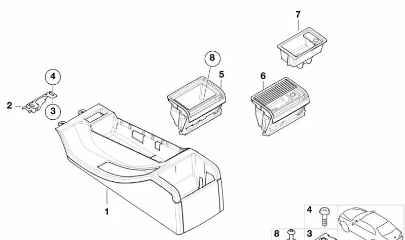 Consola corta para BMW E46 (OEM 51168234156). Original BMW