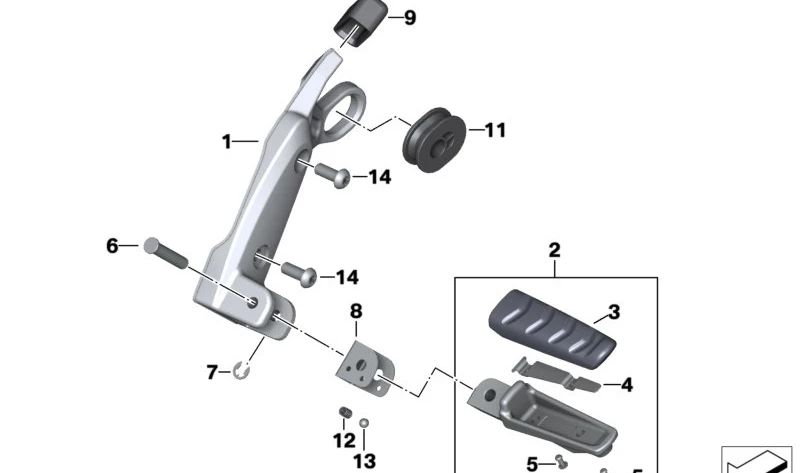Descansa-pies trasero izquierdo OEM 46717688779 para BMW Motorrad R1200ST (K28). Original BMW Motorrad.