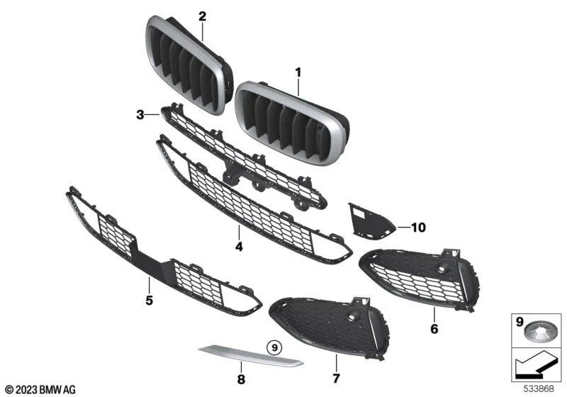 Oberes Zentralraster für BMW F15 (OEM 51118054013). Original BMW.