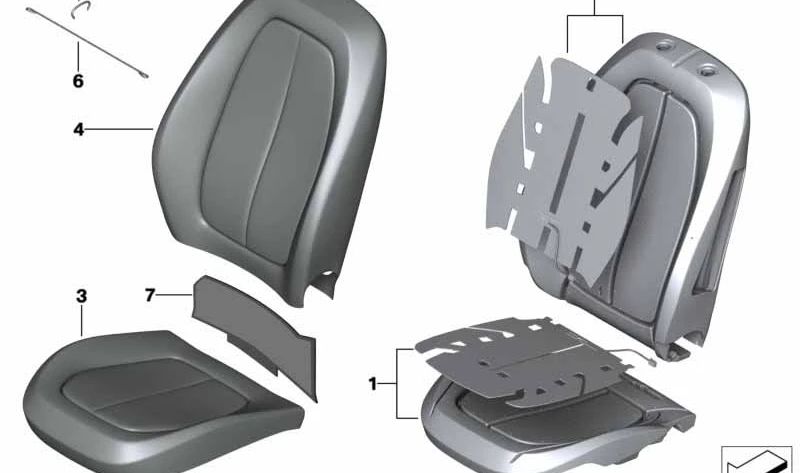 Acolchado de asiento OEM 52107430789 para BMW Serie 2 F45, F46 y X1 F48. Original BMW.