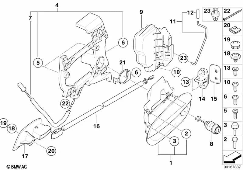 Support de poignée extérieure de porte droite OEM 51217197316 pour BMW Z4 E85 (2002-2008). Véritable BMW.