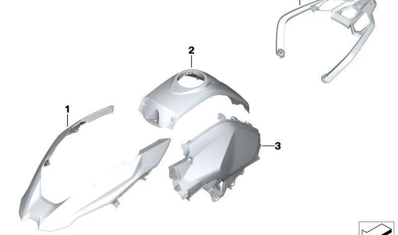 Cubierta central del depósito OEM 46638567888 para BMW Motorrad R1200GS (K50), R1200GS Adventure (K51), R1250GS (K50), R1250GS Adventure (K51). Original BMW Motorrad.