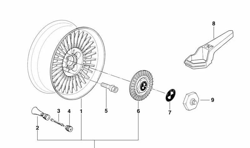 Tapacubos central de llanta OEM 36131180581 para BMW E34 y E32. Original BMW.
