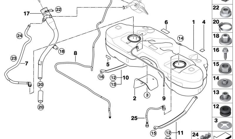 Fuel filler pipe OEM 16117188668 for BMW E83 (X3). Original BMW.