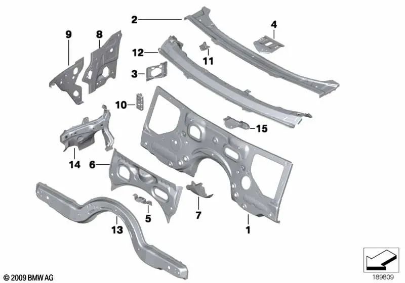 Left A-pillar reinforcement for BMW 5 Series F07, F10, F11, F18/ 6 Series F06, F12, F13/ 7 Series F01, F02, F04 (OEM 41107204077). Original BMW.