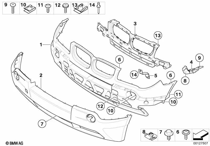Inserisci il paraurti anteriore centrale per BMW X3 E83 (OEM 51113400898). BMW originale