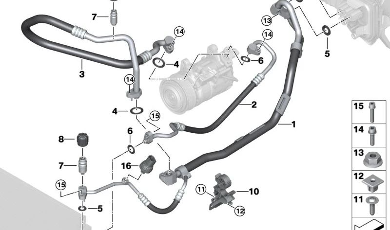 Tubo de succión doble para compresor A/C OEM 64536805027 para BMW G42, G20, G20N, G21, G21N, G22, G22N, G23, G23N, G26, G26N. Original BMW.