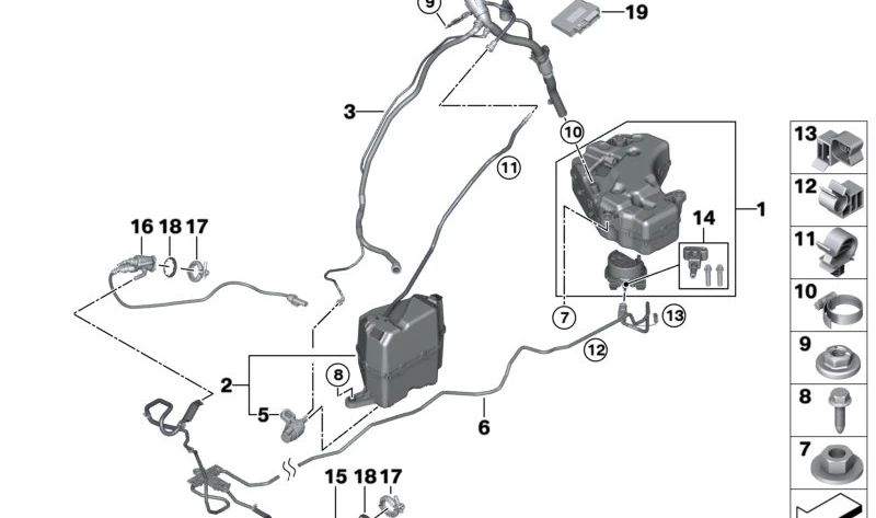 Tubería dosificadora OEM 16197498851 para BMW X3 {G01, G01N} y X4 {G02, G02N}. Parte del sistema SCR. Original BMW.
