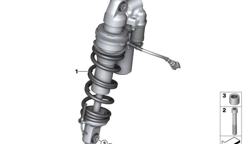 Amortiguador delantero OEM 31489444910 para BMW Motorrad R 1300 GS (RKA1) desde 06/2023 hasta 09/2027. Recambio original BMW Motorrad.