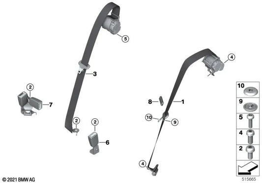 Black Center Rear Seat Belt OEM 72117470252 for BMW X3 G01, X3 M F97, X4 G02, X4 M F98... and more. Genuine BMW.